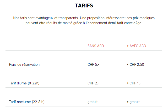 Tarifs - Vélocar2go Lausanne